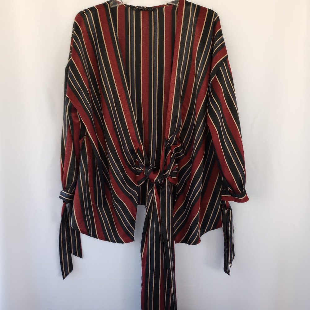 Zara Wrap Around Wide Sash 3/4 Sleeve Blouse